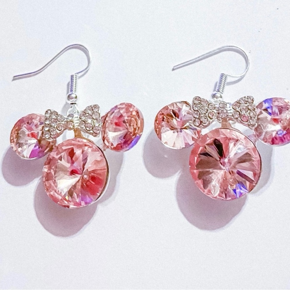 Pink Crystal Minnie Mouse Dangle Earrings